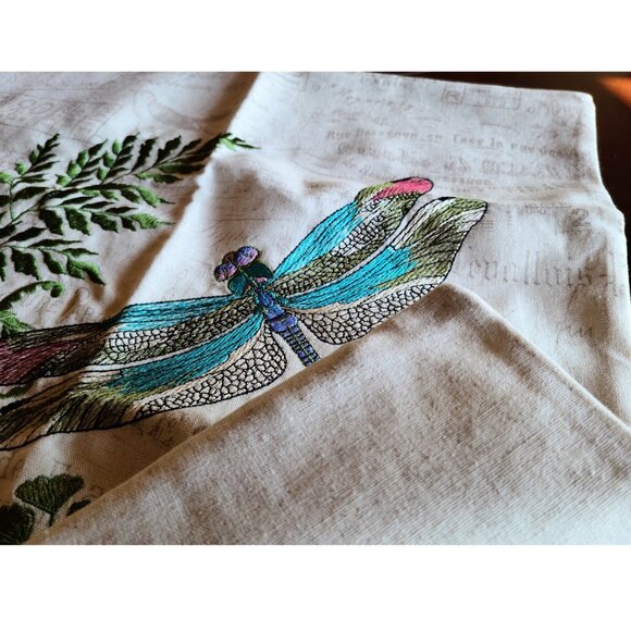 Dragonfly Decorative Pillow Cover Embroidered Throw Case Farmhouse Cottage Decor - Picture 5 of 12